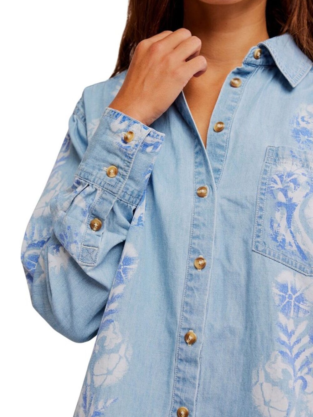 NWT Free People We The Free Airbrushed Blossom Shirt Coastal Cowgirl Sz M $198 - Picture 4 of 11